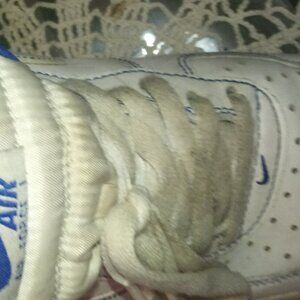 Blue White Nike Air force 1  made fabric in vietnam & Swoosh name sz 9.5 shoe si